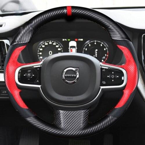 Suitable for Volvo XC60/S90/XC60/S60L/V40/S80L hand-sewn steering wheel cover leather carbon fiber grip cover