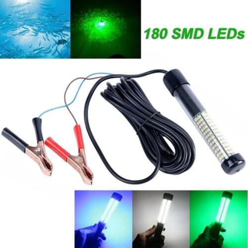 Underwater Fishing light DC12V 180LED 1000LM 10W White/Blue/Green IP68 Waterproof Night Boat Raft Fishing attract Fake Bait Lure