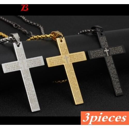QianBei 2021 New Hip Hop Men Cross Pendant Necklace Religious Chain Necklace Statement Charm Jewelry