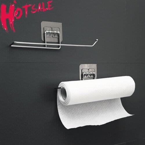 Self-adhesive Towel Holder Rack Kitchen Under Cabinet Towel Cup Paper Hanger Rack Organizer Bathroom Towel Bar Shelf Roll Holder