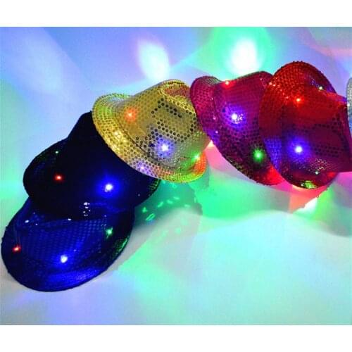 Adult Women Men Fedora LED Flashing Sequins Light Up Jazz Cap Hip Hop Hat Party Birthday Hats Cap Christmas Wedding SN2105