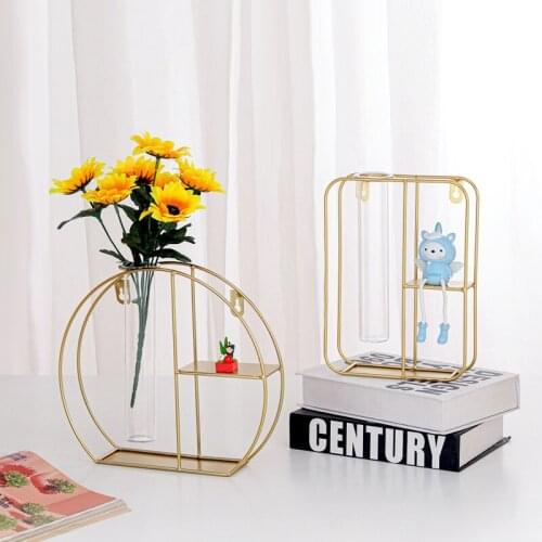 Nordic Ins Creative Iron Art Hydroponic Glass Vase Holder Home Living Room Light Luxury Soft Decoration Ornaments Bottles