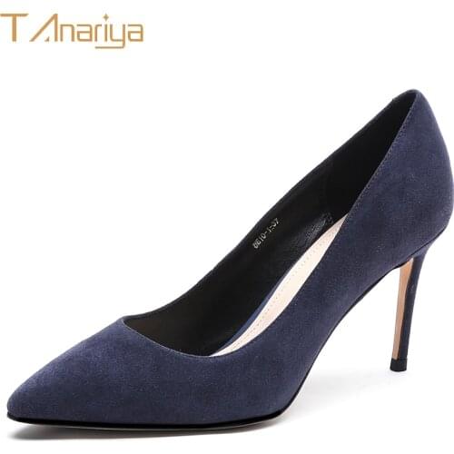 Tanariya New spring and autumn 20 blue sheep suede pointed shoes women ladies high heels women shoes woman pumps