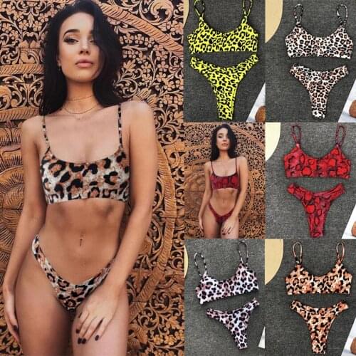 Tankini brazilian bikini swimwear mini bottom sling bikini 2020 sexy ladies padded halter leopard swimming suit for womens set