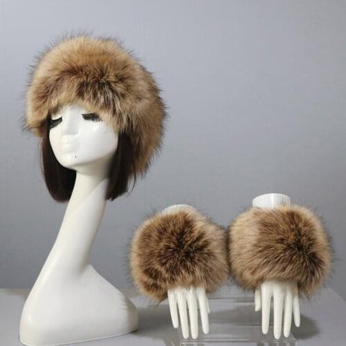 Warm Fur Hat For Women Winter Imitation Fox Fur Cap With Cuff Suit Russian Ladies Thick Beanies Fluffy Fake Faux Fur Outdoor Hat