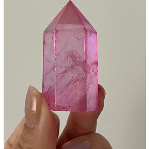 Titanium Pink Aura Quartz Crystal Point Obelisk Wand Tower Point Healing Natural Quartz Crystals Minerals Gifts Decor