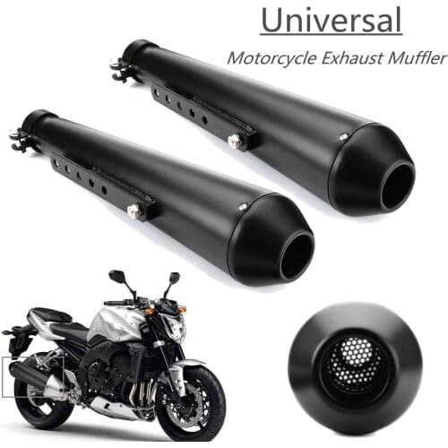 Universal Motorcycle Cafe Racer Exhaust Mufflers Silencer Pipe with Sliding Bracket Matte Black Silver Universal