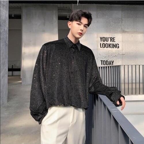 Spring Fashion Korean Velvet Bright Loose Temperament Shirt Mens Korean Version Of The Trend Shirt Hair Stylist Singer