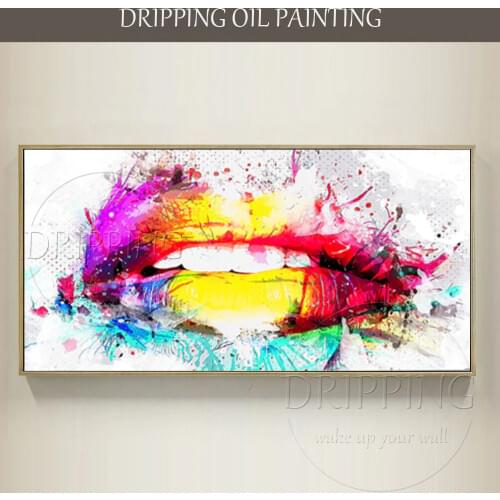 High Skills Artist Hand-painted High Quality Modern Wall Art Colorful Lips Oil Painting on Canvas Vivid Lip Oil Painting