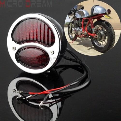 Motorcycle 12v Retro Taillight For Harley Chopper Cafe Racer Triumph Scrambler Custom Rear Tail Lamp w/ Stop Brake Light Chrome