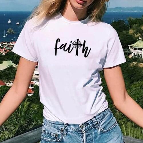 Faith Printed Tee Shirt Femme O-neck Short Sleeve Cotton Tshirt Women Black White Summer Loose T Shirts for Women Tops