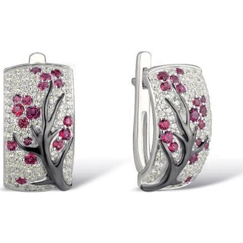 2020 Women Plum Branch Earring Pattern Crystal Stud Ladies Fashion Crystal Jewelry Accessories Gift