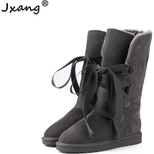 JXANG High Quality Snow Boots womens winter Boot Women Fashion Genuine Leather Australia Classic Womens High Boot Winter