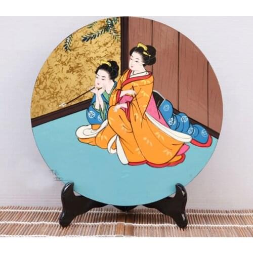 HOT SALE # Japan BEST foreign business gift -- Office home ROOM Japan GEISHA painting wood Decoration Art