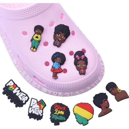 1PCS Soft PVC Croc Shoe Charms Black Kid JIBZ Accessories Deecoration Black Lives Metter Clog Shoe Button Charm for Kid Gift