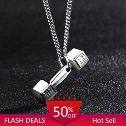 2021 Fashion Fitness Barbell Dumbbell Mens Necklace Trendy Mens Titanium Steel Clavicle Couple Pendant Hanging Punk Pendant