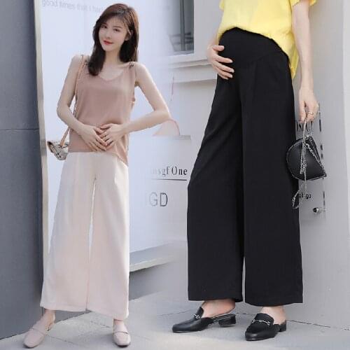 6009# Maternity Pants Summer Chiffon Casual Pants Loose Comfy Belly Support Pants Elastic Waist Maternity Wide-Leg Trousers