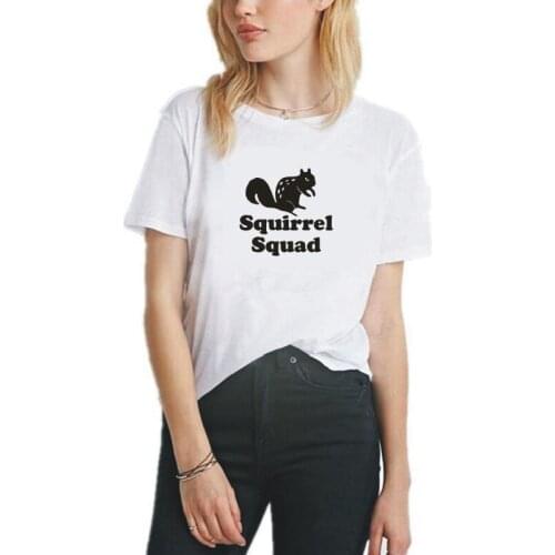 Squirrel squad print t shirt women tees funny black white pink short sleeve summer street casual Harajuku plus size T-shirts