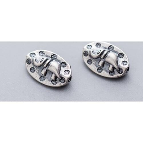 Thai Silver Matting Oval Elephant Beads 15x10mm Vintage 925 Sterling Silver Spacer Beads For Bracelets DIY Jewelry Accessories