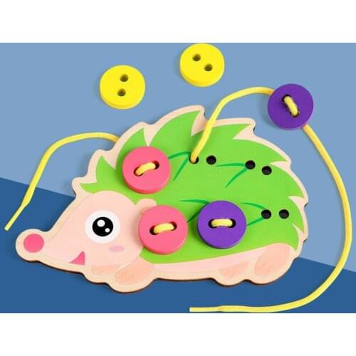 Baby Children Beads Lacing Board Wooden Toys Toddler Sew On Buttons Early Education Teaching Toys Puzzle Travel Game Toys Gift