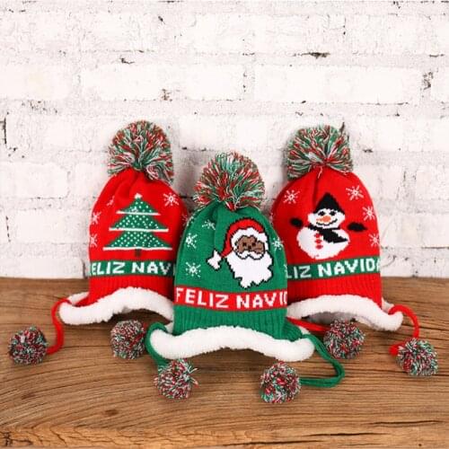 1-5 Years Olds Cute Christmas Knitted Hat With Hair Ball Boy Girls Winter Hat For Kids Baby Beanie Warm Christmas Gift For Kids