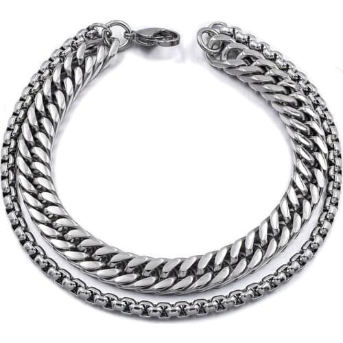 Double Chain Bracelet Men Jewelry Fashion 2019 New Style Stainless Steel Bracelet & Bangle Women Dropshipping