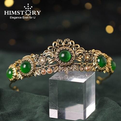 Himstory Elegance Retro European Hair Tiara Crown Elegance Green/Red/White Stone Party Bridal Hair Jewelries