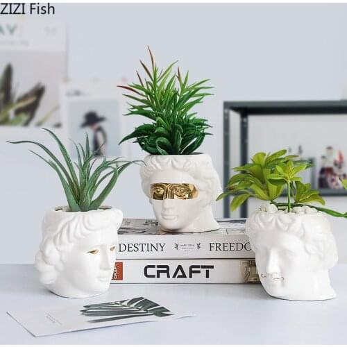 Creative David Head Ceramic Flower Pot European Mythical Character Head Flower Pot Green Plant Flower Potted Desktop Home Decor