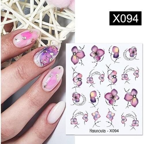 Harunouta Purple Flowers Line Nail Water Decals Color Waves Nail Art Water Transfer Stickers Tattoo DIY Manicures Decorations