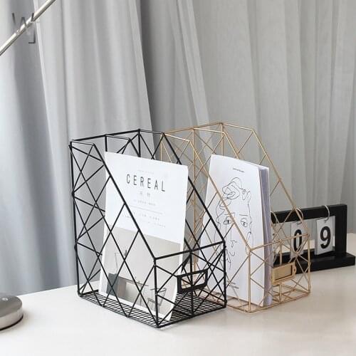 Metal Grid File Rack Data Frame Desk Newspaper Racks Gold Storage Basket