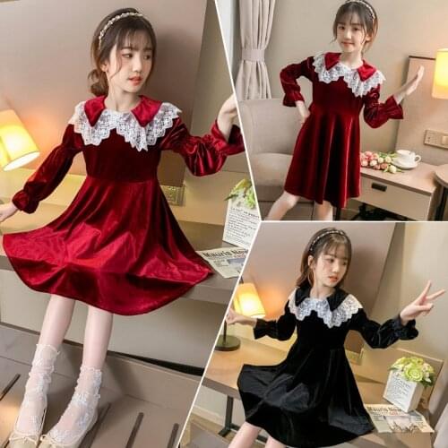 Cute 12 Year Girl Cute Clothing Spring Autumn Baby Girl Korean Version of Gold Velvet Dress Boutique Princess Christmas Costume