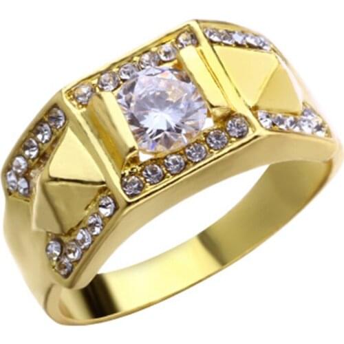 MFY Trendy Geometry Crystal Zircon Ring For Men Engagement Party Wedding Male Rings Jewelry Hand Accessories Size 7-14