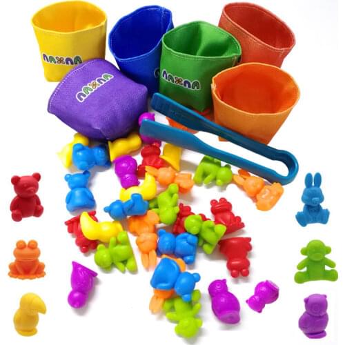 Montessori Rainbow Animal Dinosaur Plane Counting Educational Toys Rainbow Vehicle Animal Children Color Cognition Sorter Toys