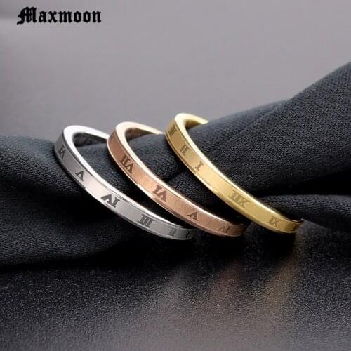 Maxmoon Gold-Color Roman Numerals Ring Stainless Steel Men Women Biker Ring Bijoux Bague Femme Anillos Mujer