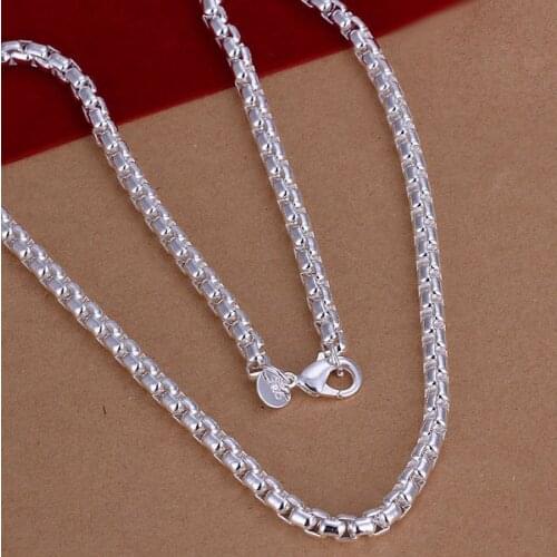 Mens New Round Necklace 20 '' 50 cm S925 sterling Silver color necklace Simple geometric Silver color necklace N053