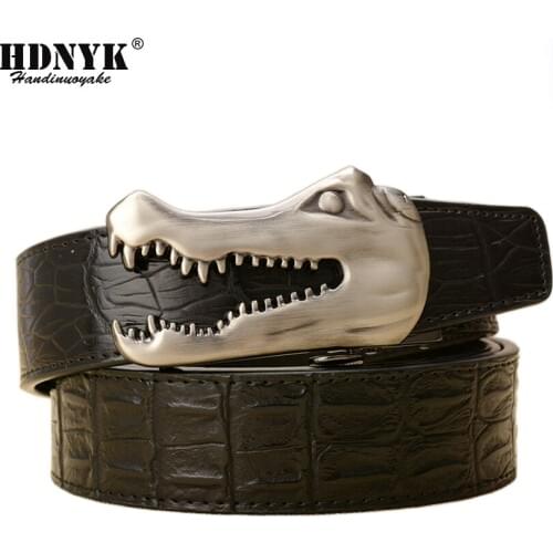 High Quality Genuine Leather Crocodile Head Buckle Designer Belts Men Fashion Cowskin Waist Strap Casual Ceinture Homme