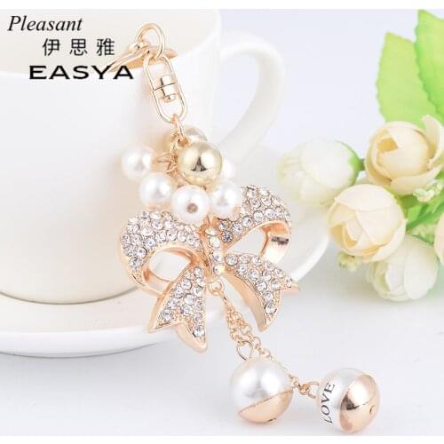 Creative New Alloy Bow Shape Keychain Crystal Key Ring Girl All-match Bag Pendant Gift