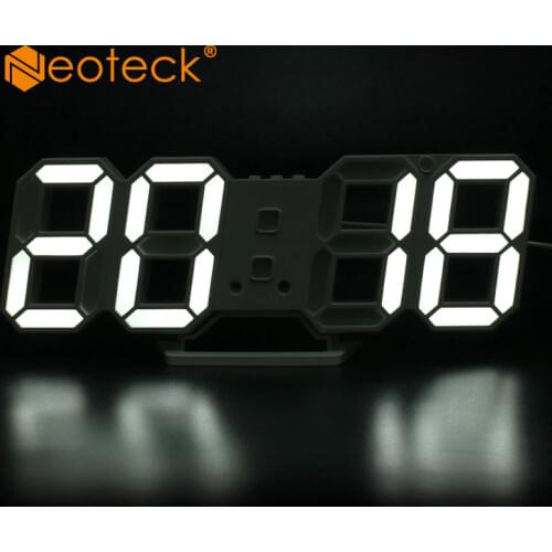 Neoteck 3D LED Wall Clock Modern Digital Table Desktop Alarm Clock Nightlight Clock For Home Living Room Office 24 or 12 Hour