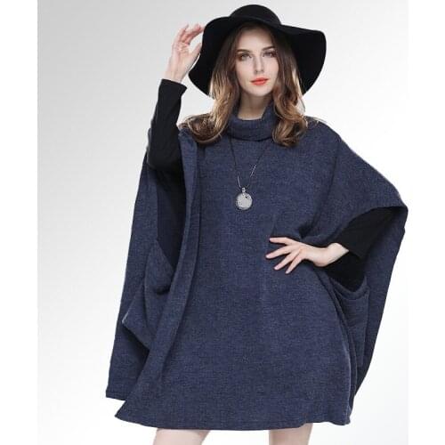 New2017 Autumn winter Fashion Ladies long sweater knitted cloak pullover batwing sleeves turtleneck loose fit street wear shawl