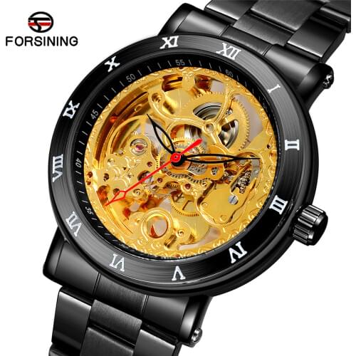 New FORSINING Steampunk Mens Watches Top Brand Luxury Automatic Mechanical Skeleton Watch Men Stainless Steel Band