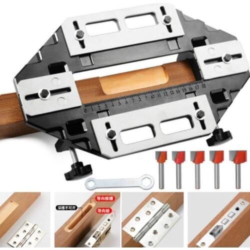New Woodworking Slotting Locator With Router Bit Aluminum Alloy Hinge Slot Hole Positioner Lock Guide Plate Opener Jig Holder