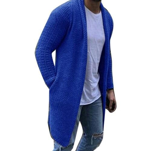 Autumn Winter Mens Long Sweatercoat Solid Color Long Sleeve Hooded Sweater Outerwear Casual Sweater Cardigan