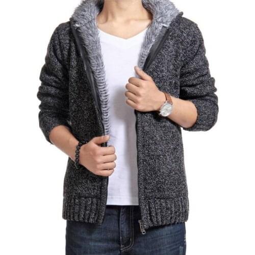 Autumn Winter Mens Thick Sweatercoat Collar Zipper Sweater Coat Outerwear Winter Fleece Cashmere Liner SweatersTurn-down Collar