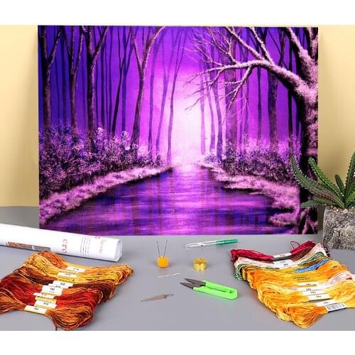 Natural Scenery Shades Of Winter Printed 11CT Cross Stitch Embroidery Patterns DMC Threads Hobby Sewing Needlework Needle