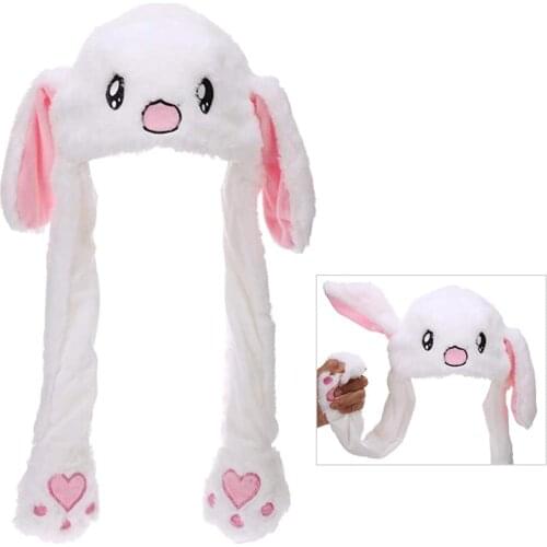 Rabbit Hat Moving Ears Cute Cartoon Toy Hat Kawaii Funny Hat Birthday Gift Bunny Plush Cap Winter Hat For Kids Adult Girlfriend