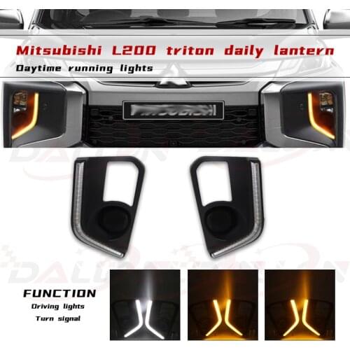 12V LED Daytime Running Light Daylights Car DRL For Mitsubishi L200 Triton 2019 2020 2021 Headlights Auto Turn Signal Bulb Lamps