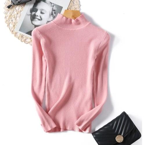 Autumn Winter Half Turtleneck Sweater Women Long Sleeve Pullover Basic Sweaters Women 2021 Korean Style Knit Pink Tops Femme
