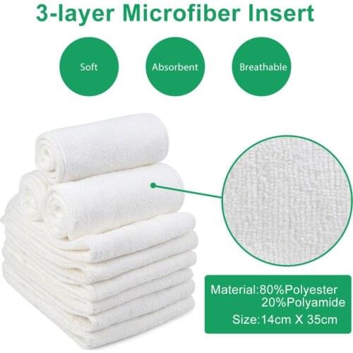 Hot Sale 20pcs Washable reusable Baby Cloth Diapers Nappy inserts microfiber 3 layers Cloth Diaper Insert
