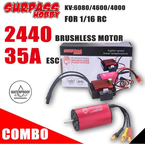 Surpass Hobby KK 2440 Brushless Motor Waterproof ESC 4000 4600 6080 KV 2S with 35A ESC for 1/16 RC Traxxas HSP Tamiya Trx4