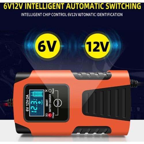 6V 12V 2A Motorcycle Car Battery Charger LCD Display Full Automatic Power Charging Puls Repair Chargers Wet Dry Battery Units